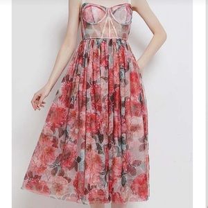 Floral print corset midi dress in pink